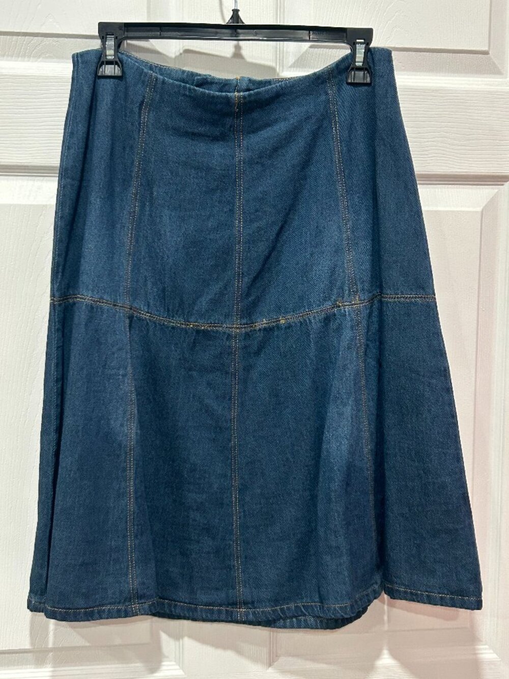 Women's A-Line Blue Jean Denim Skirt Western Boho Art Flare Size Small